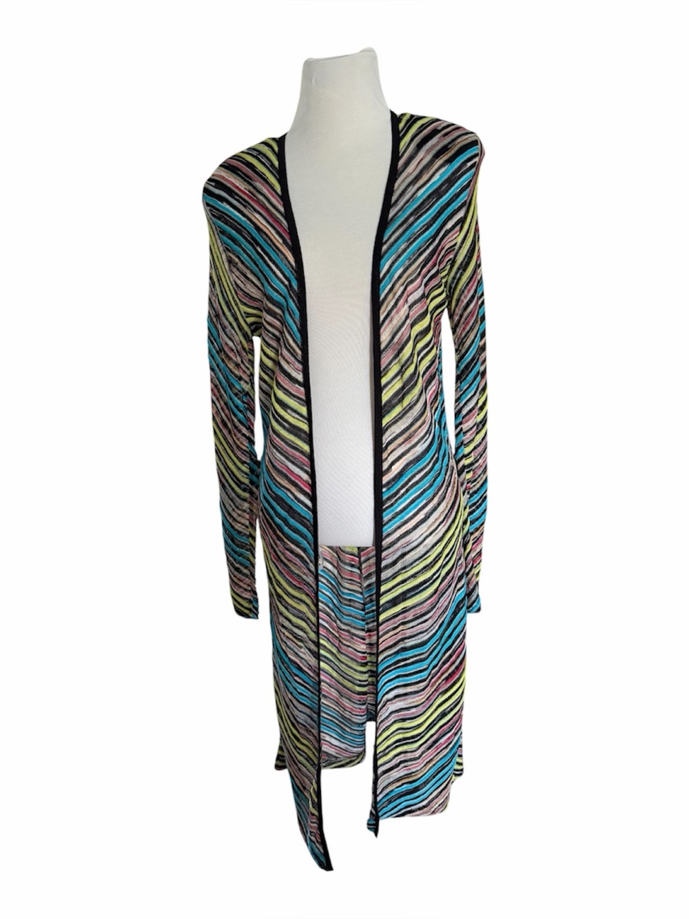 M Missoni Long Open Front Knit Cardigan Striped IT46/US 10 boho chic festival